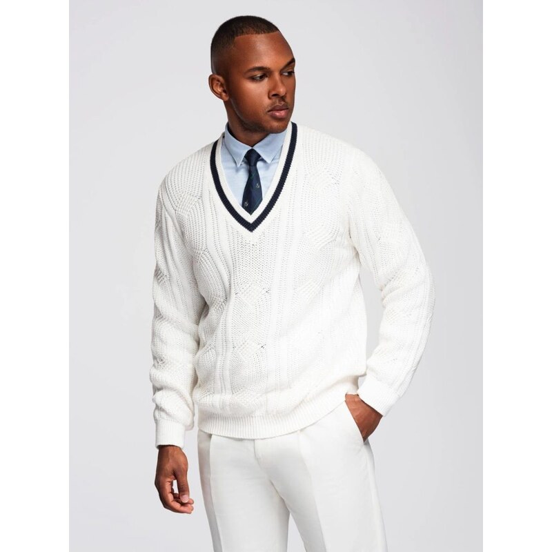 Ombre Clothing Elegantný pletený sveter pre pánov biely V1 OM-SWSW 66127835