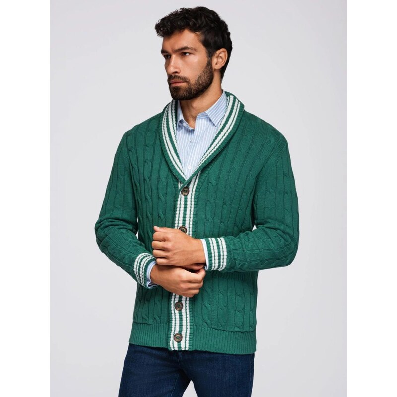 Ombre Clothing Pletený sveter pre mužov zelený V2 OM-SWCD-0152 66127833