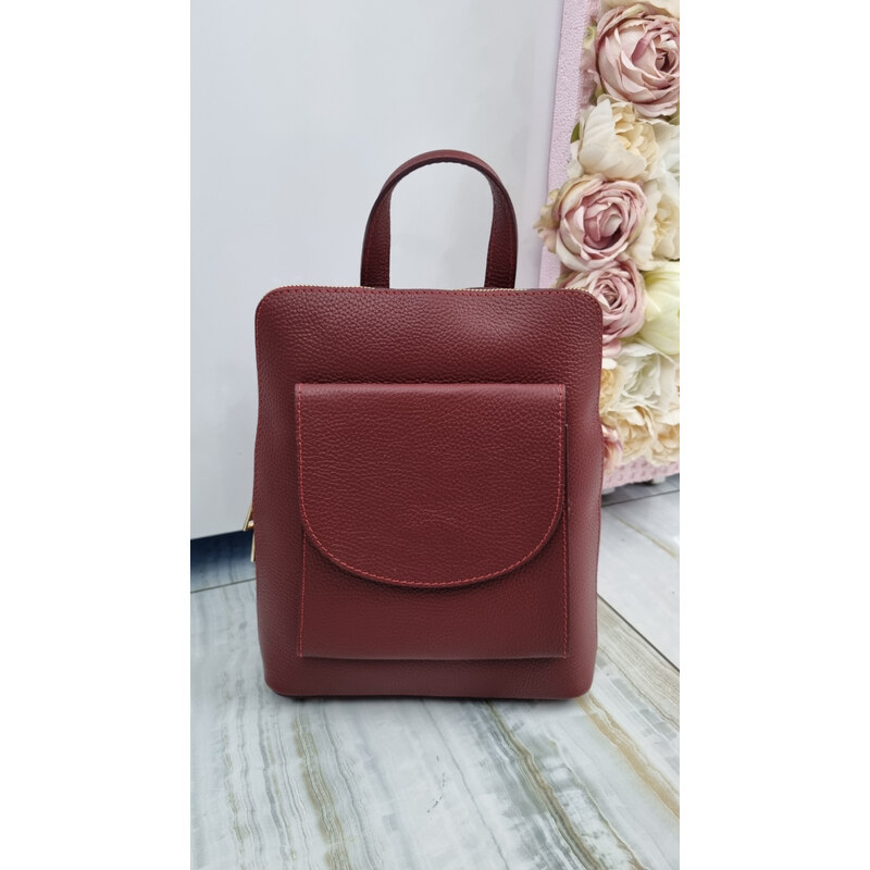 Katrins Fashion Štýlový bordový kožený ruksak Italy 66131420