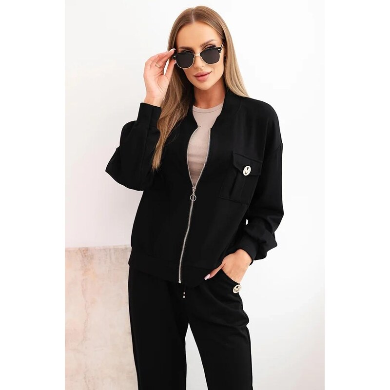 MladaModa Tepláková súprava s mikinou na zips model 00101 čierna 65082428