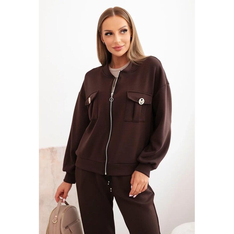 MladaModa Tepláková súprava s mikinou na zips model 00101 hnedá 65082431
