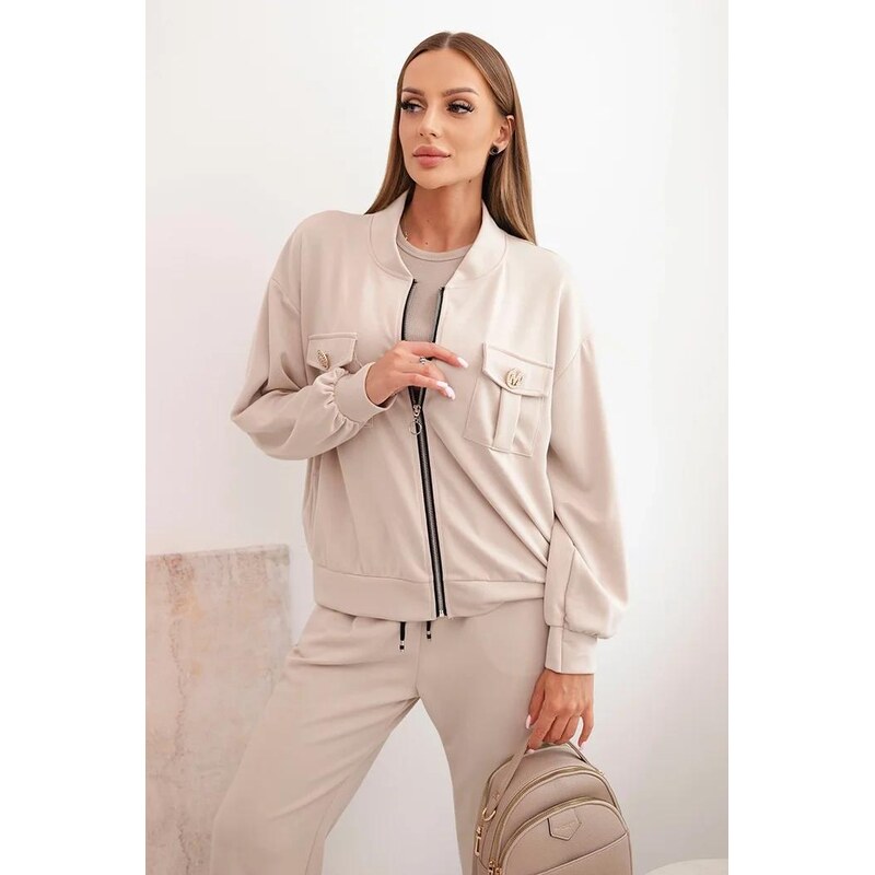 MladaModa Tepláková súprava s mikinou na zips model 00101 béžová 65082429