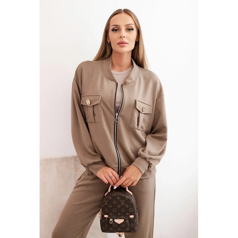 MladaModa Tepláková súprava s mikinou na zips model 00101 farba fango 65082430