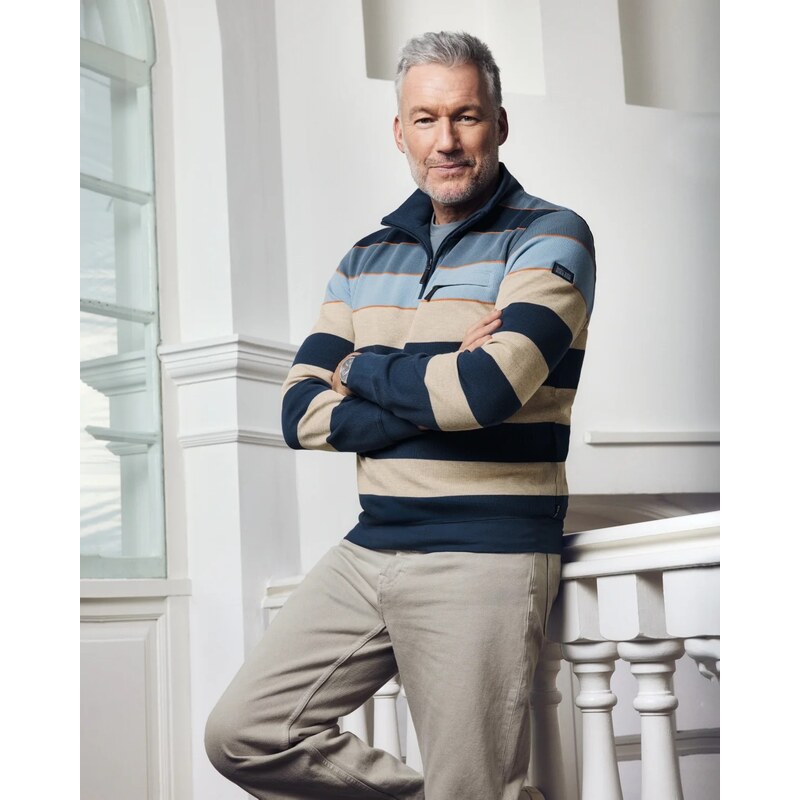 Pánska modrá pruhovaná troyer mikina HAJO 66133241