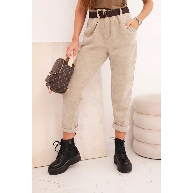 MladaModa Nohavice s opaskom a vreckami model 52293-5 tmavé béžové 66073373