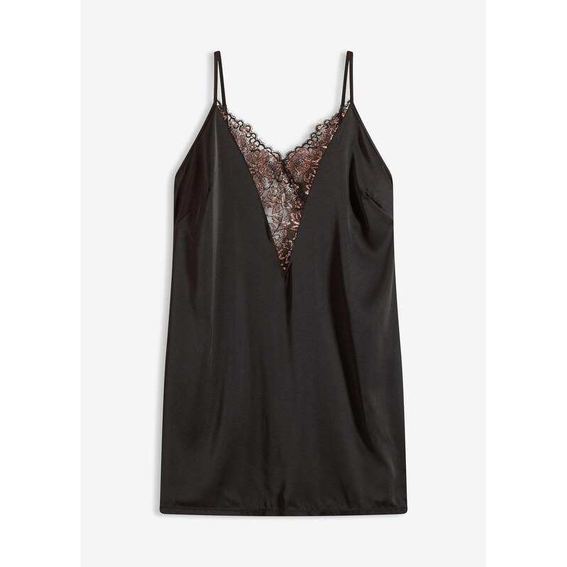 bonprix Negližé, saténové, s lesklým vláknom, farba čierna 66134065