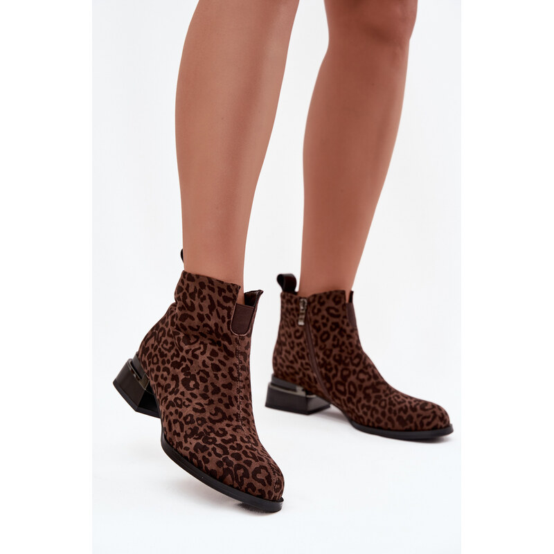 D&A Členkové topánky z prírodného semišu s leopardím vzorom 66473496