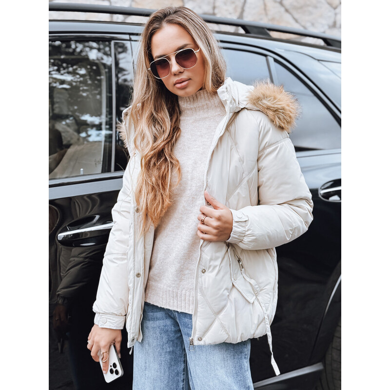 BASIC Smotanová dámska prešívaná bunda s kožušinovým lemom TY5236 66135971