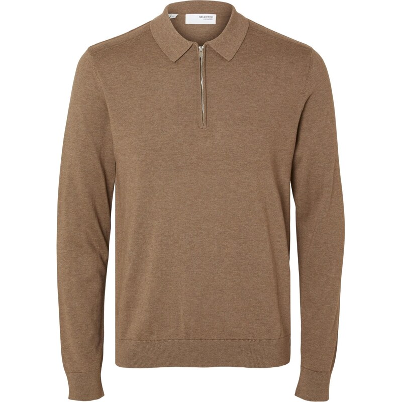 SELECTED Sveter SLHBerg hnedá melírovaná 66139250