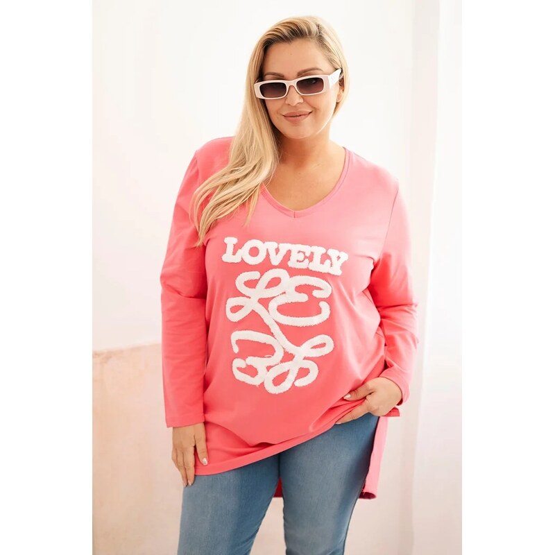 Kesi Dámska blúza Plus Size bavlnená s nápisom a výstrihom do V 66840240