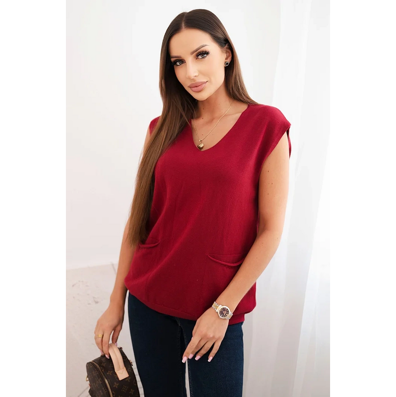 Kesi Dámsky viskózový sveter R2013 bez rukávov s vreckami a V 66558420