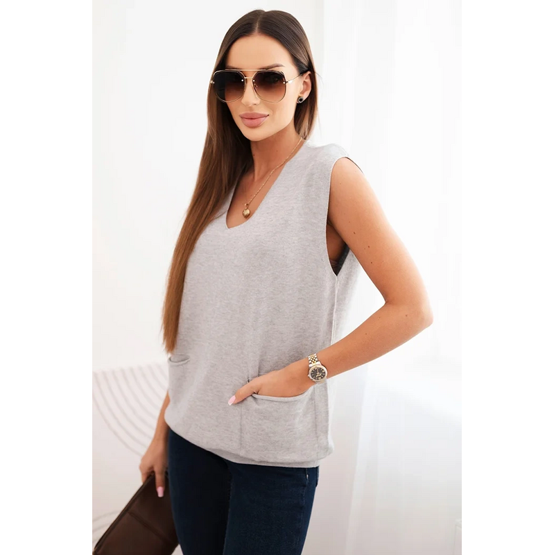 Kesi Dámsky viskózový sveter R2013 bez rukávov s vreckami a V - 67222671