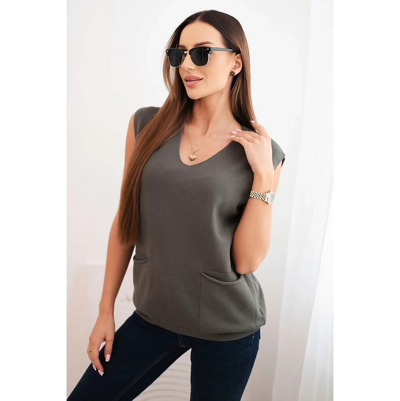 Kesi Dámsky viskózový sveter R2013 bez rukávov s vreckami a V 66558423