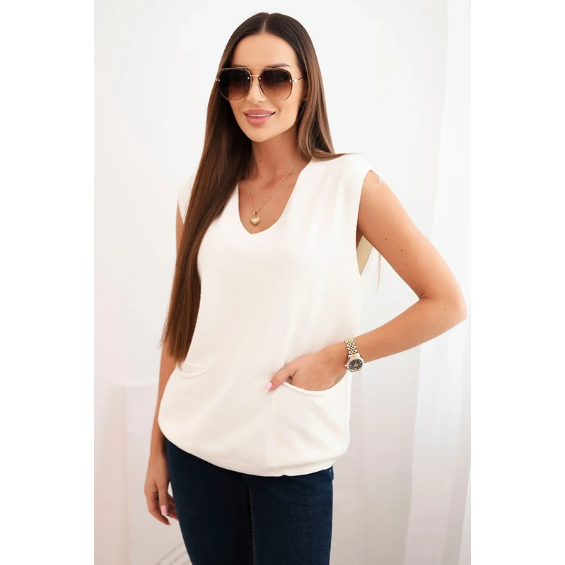 Kesi Dámsky viskózový sveter R2013 bez rukávov s vreckami a V 66558425