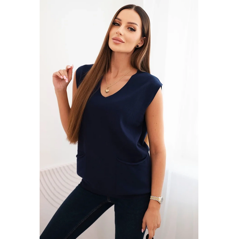 Kesi Dámsky viskózový sveter R2013 bez rukávov s vreckami a V 66552260