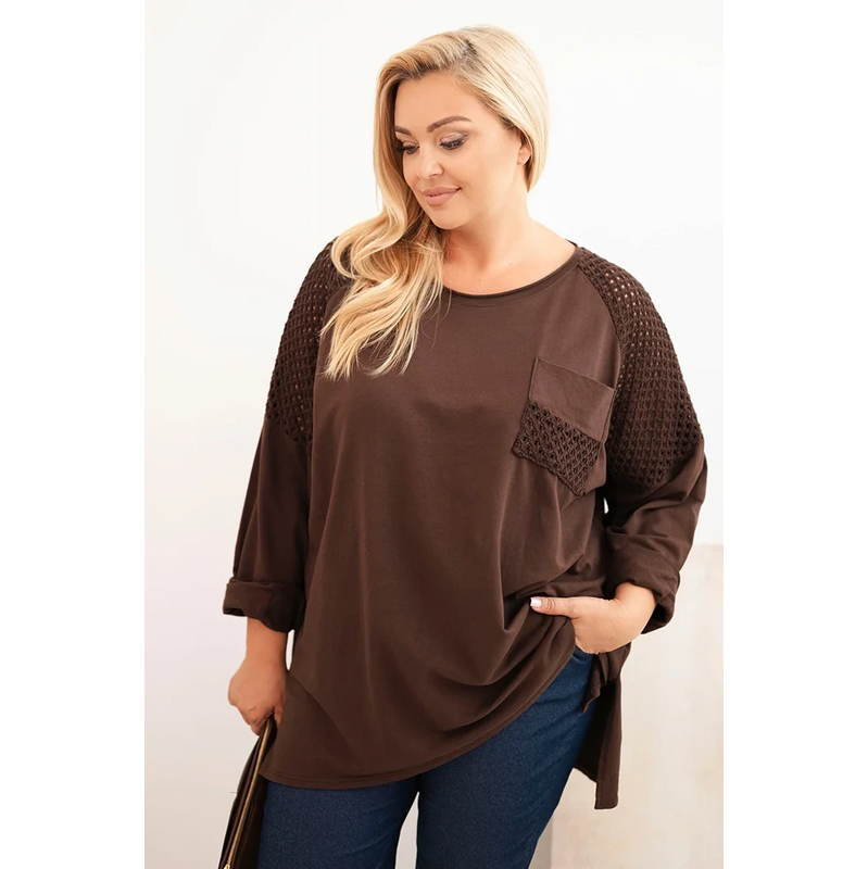 Kesi Dámska blúzka Plus Size bavlnená s potlačou bordová 66187082