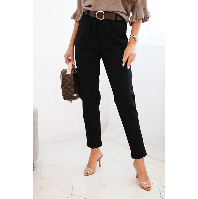 Kesi Dámske viskózové nohavice s opaskom a zúženými nohavicami čierne 66155764