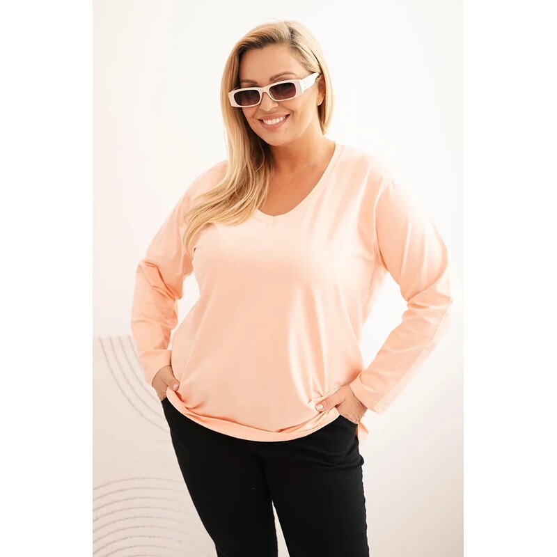 Kesi Dámska blúzka Plus Size s výstrihom do V a dlhým rukávom ružová 66155719