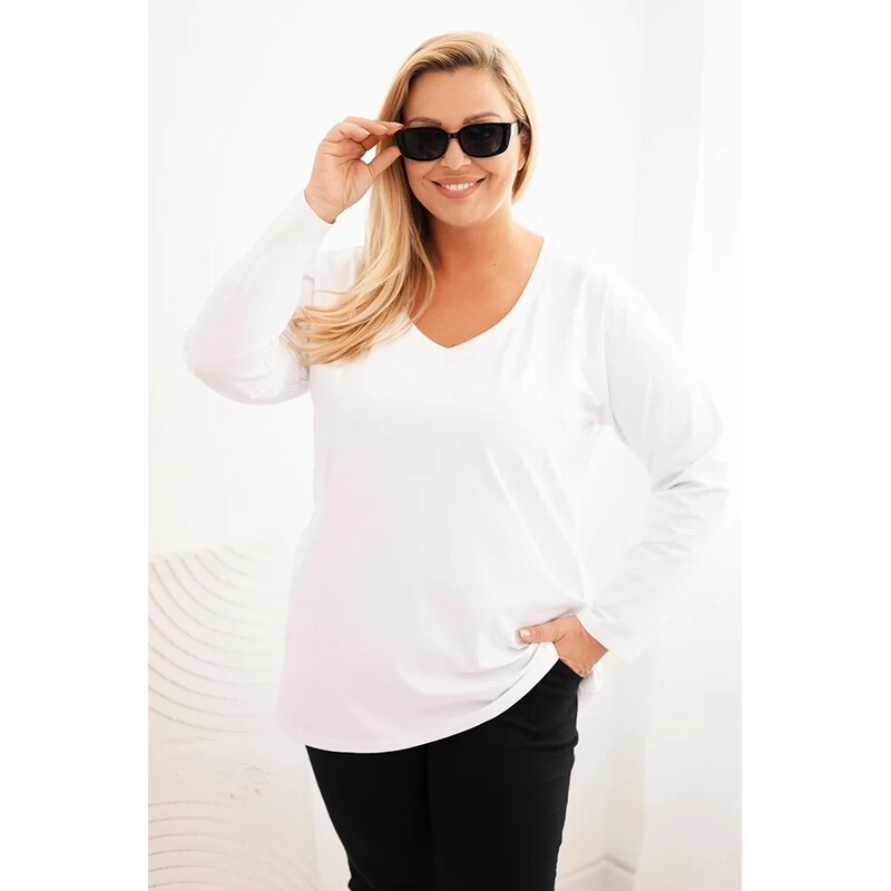 Kesi Dámska blúzka Plus Size s výstrihom do V a dlhým rukávom ružová 66882194