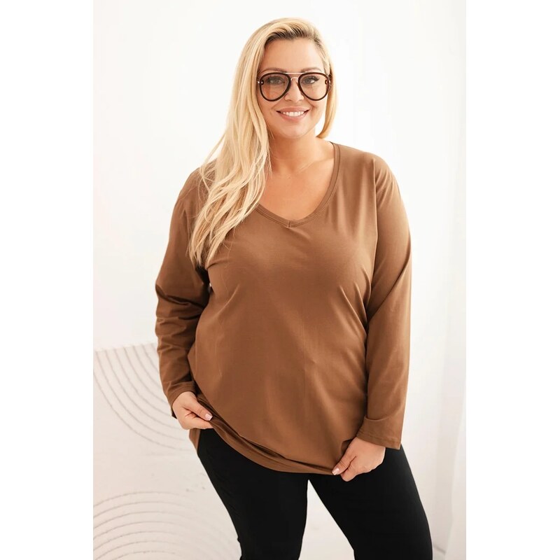 Kesi Dámska blúzka Plus Size s výstrihom do V a dlhým rukávom ružová 66882196