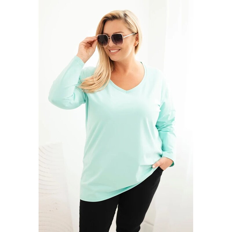 Kesi Dámska blúzka Plus Size s výstrihom do V a dlhým rukávom ružová 66882197