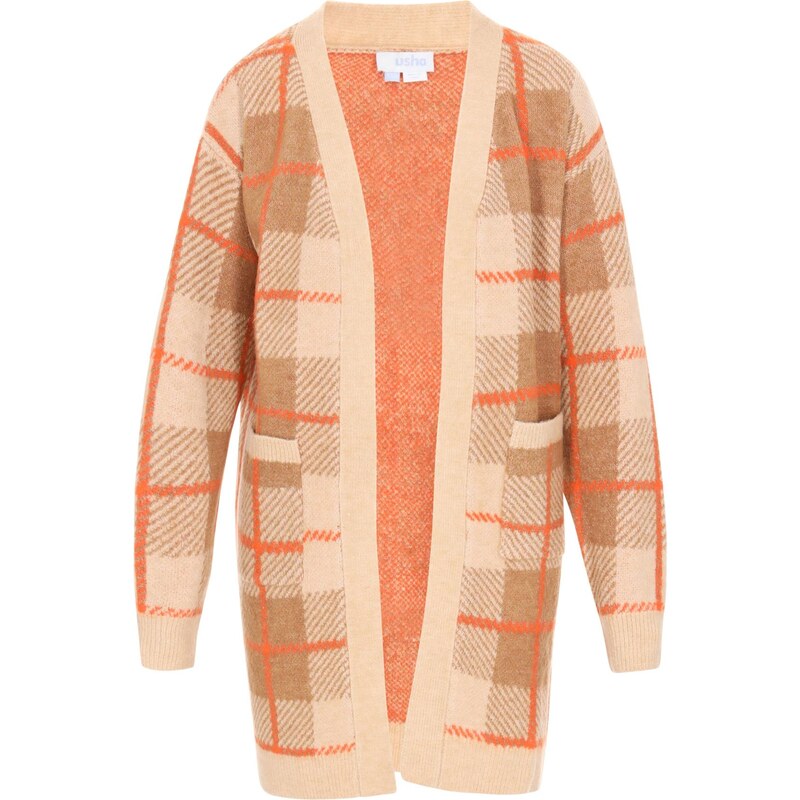 usha BLUE LABEL Kardigán béžová / farba ťavej srsti / oranžová 66143498
