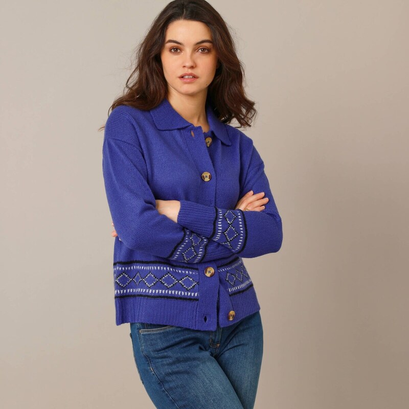 Sveter s etno vzorom a golierom svetlomodrá 054 Blancheporte 66142362