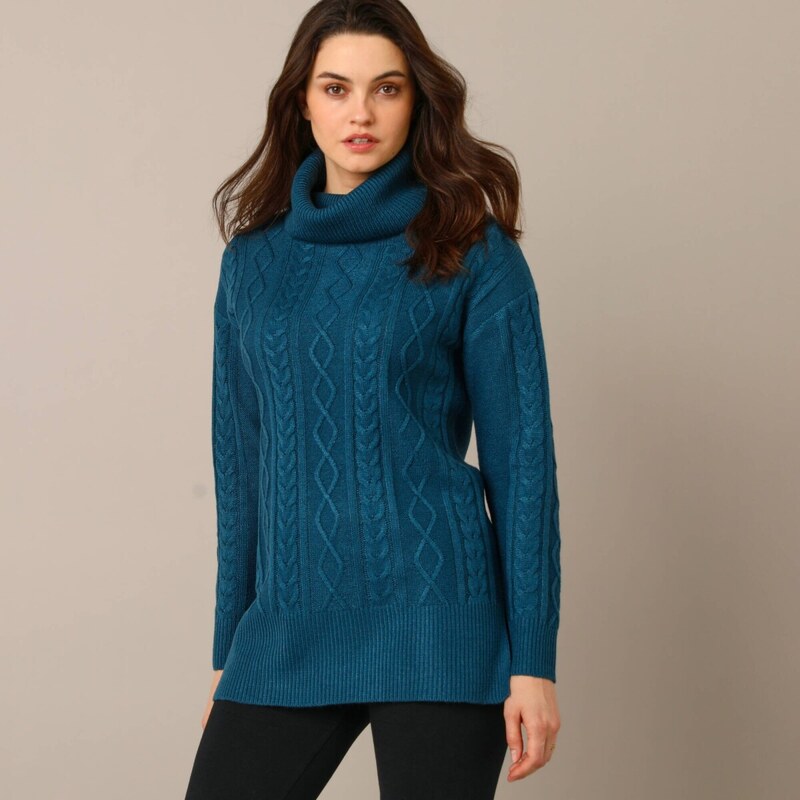 Dlhý rolák s vrkočovým vzorom petrolejová 048 Blancheporte 66142359