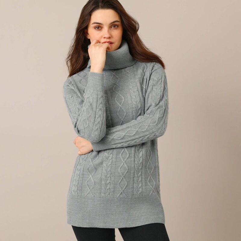 Dlhý rolák s vrkočovým vzorom sivý melír 036 Blancheporte 66142360