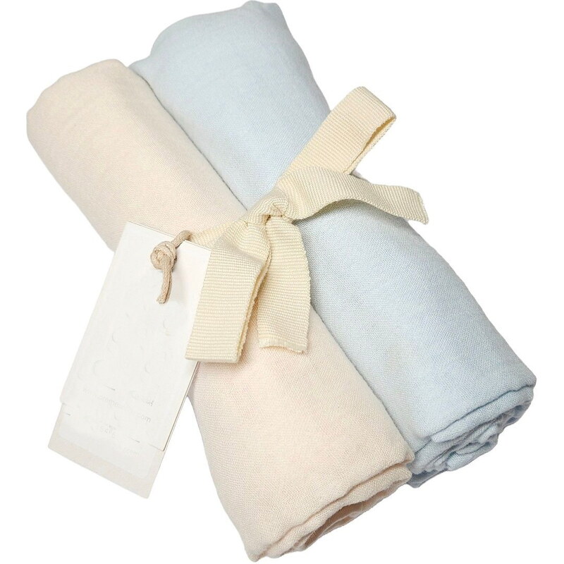 Vlnka Detské mušelínové plienky 2 ks modrá/prírodné 66530216