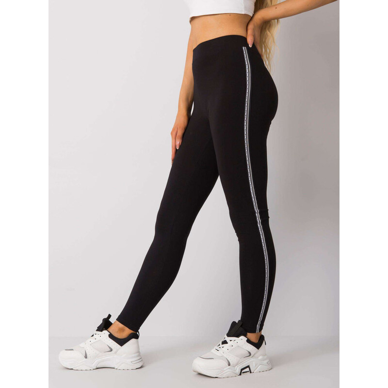 RUE PARIS Čierne legíny so strieborným pruhom a nápismi LA-LG-T-10.21 57948115