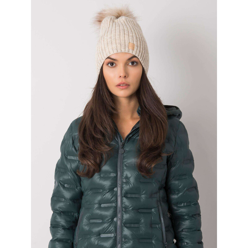 RUE PARIS Béžová čiapka s chlpatým brmbolcom -JK-SK-24.30-beige 57948610