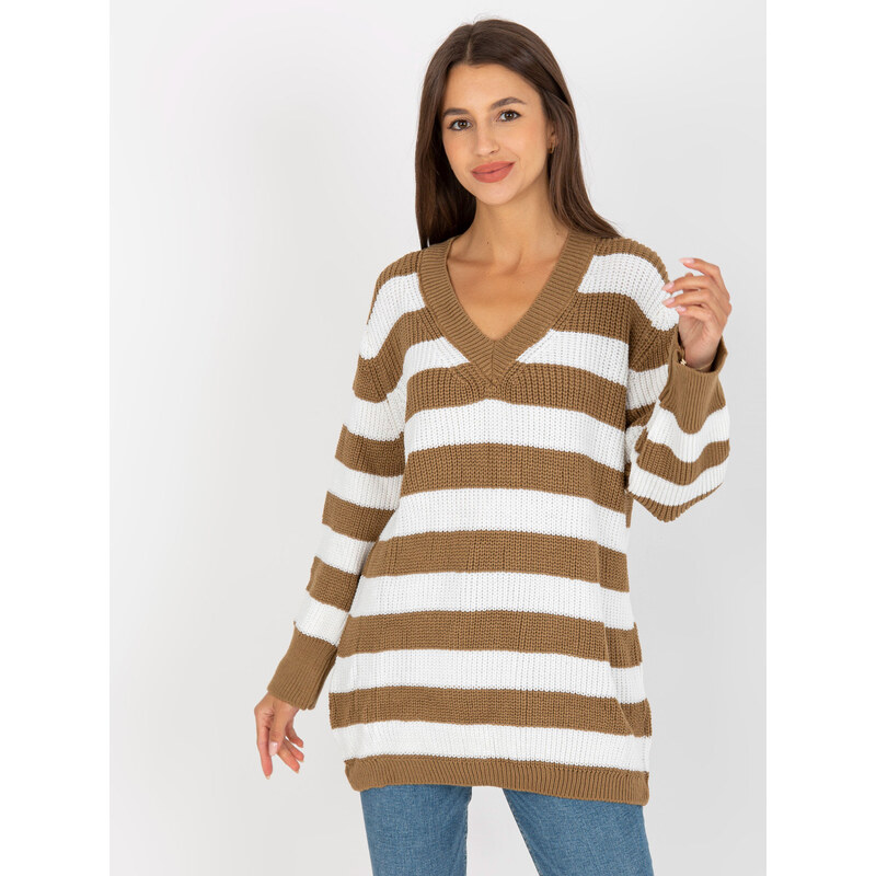 RUE PARIS Béžovo-smotanový pruhovaný sveter LC-SW-8030.29P 57950771
