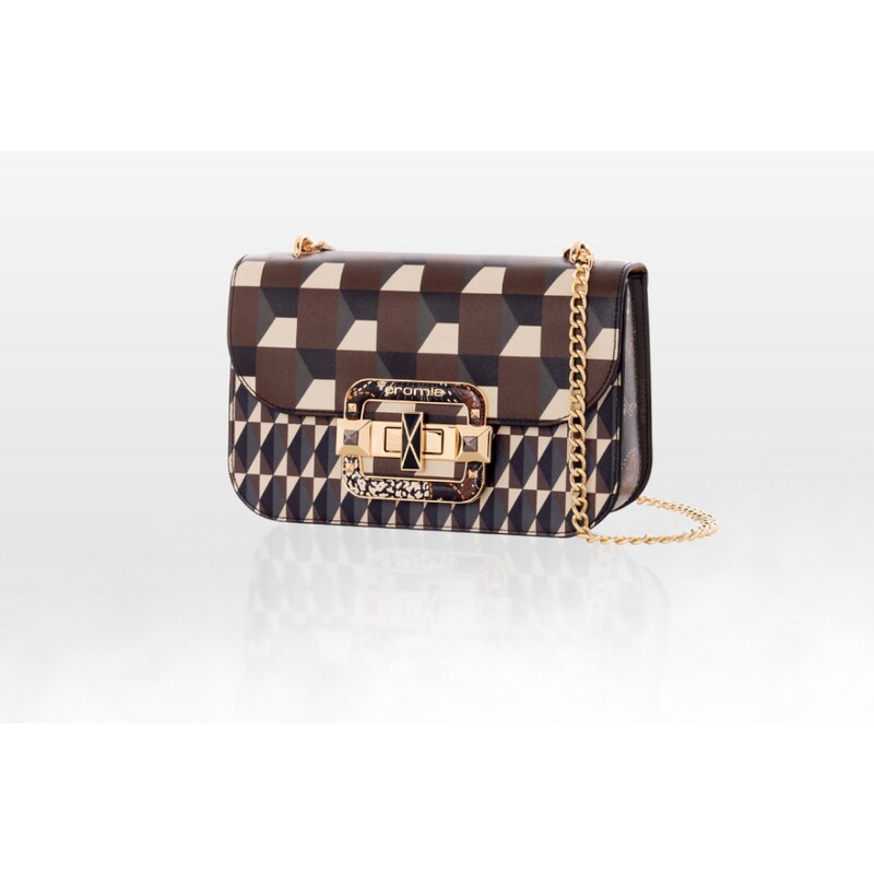 CROMIA IT DECO kožená kabelka – mandľová-hnedá, geometrický vzor 65768762