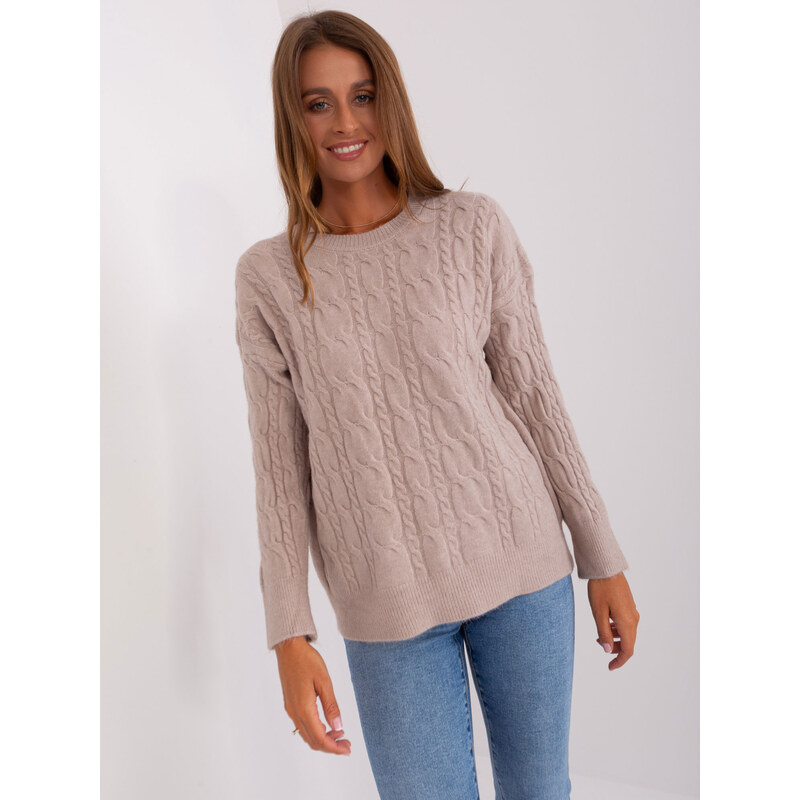 ITALY MODA Tmavobéžový vrkôčikový sveter AT-SW-2335.27-dark beige 57952965