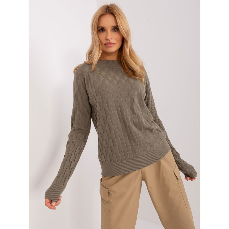 ITALY MODA Olivový teplý klasický sveter AT-SW-2326.37X-olive 57953316