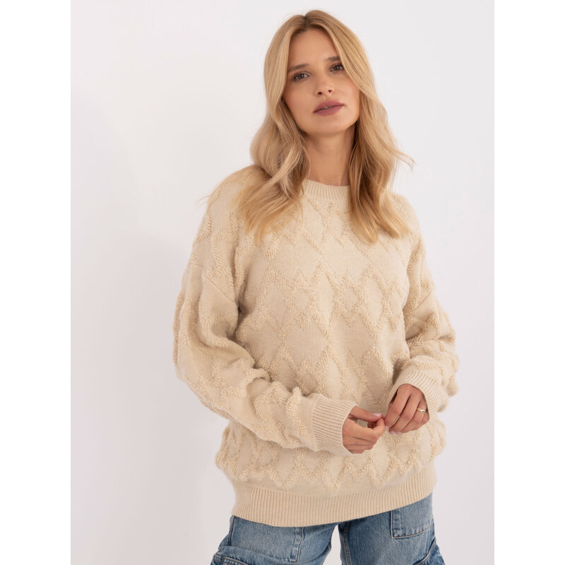 ITALY MODA Béžový dámsky sveter s okrúhlym výstrihom AT-SW-2361.61 57956096