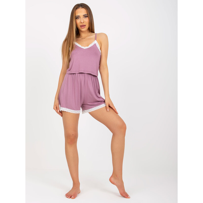 RUE PARIS Tmavoružové krátke pyžamo RV-KMPL-7993.11-dark pink 66149157