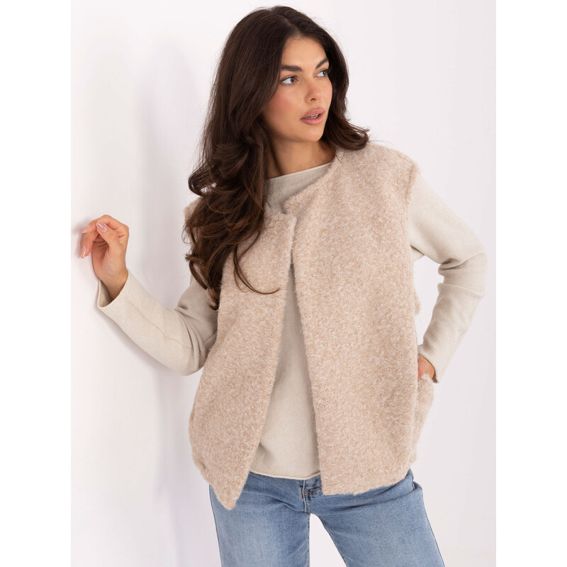 RUE PARIS Svetlobéžová dámska pletená vesta s vreckami IT-KZ-FL9622 66150293