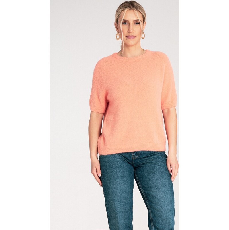 FIGL Marhuľový dámsky teplý sveter s krátkym rukávom M1210 Orange S/M 66150383