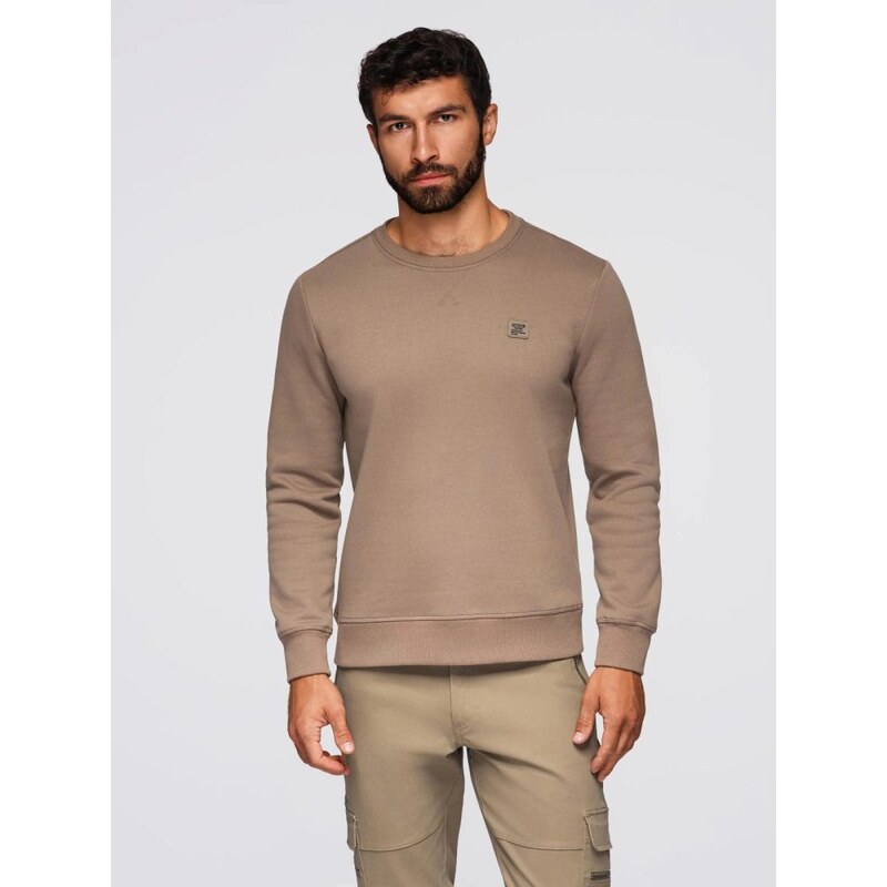 Ombre Clothing Béžová mikina pre mužov bez kapucne V3 OM-SSNZ-0243 66152932