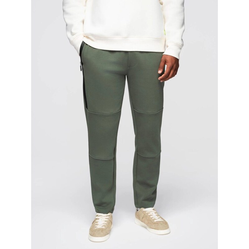 Ombre Clothing Olivovo-zelené tepláky s prešívaním V4 OM-PASK-0281 66152956