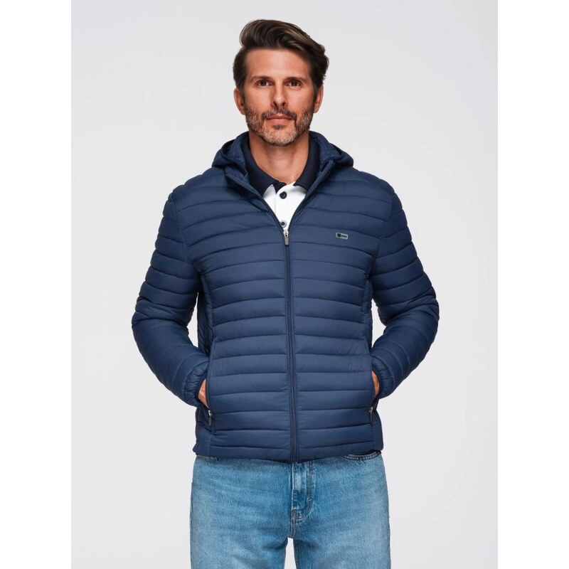 Ombre Clothing Prechodná prešívaná bunda pre mužov modrá V7 OM-JALP 66152947