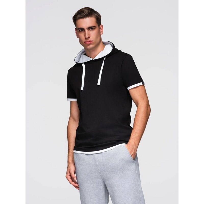 Ombre Clothing Jedinečné čierne tričko s kapucňou V9 TSCT-0256 66152960