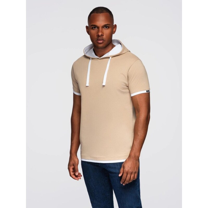 Ombre Clothing Jedinečné béžové tričko s kapucňou V5 TSCT-0256 66152959