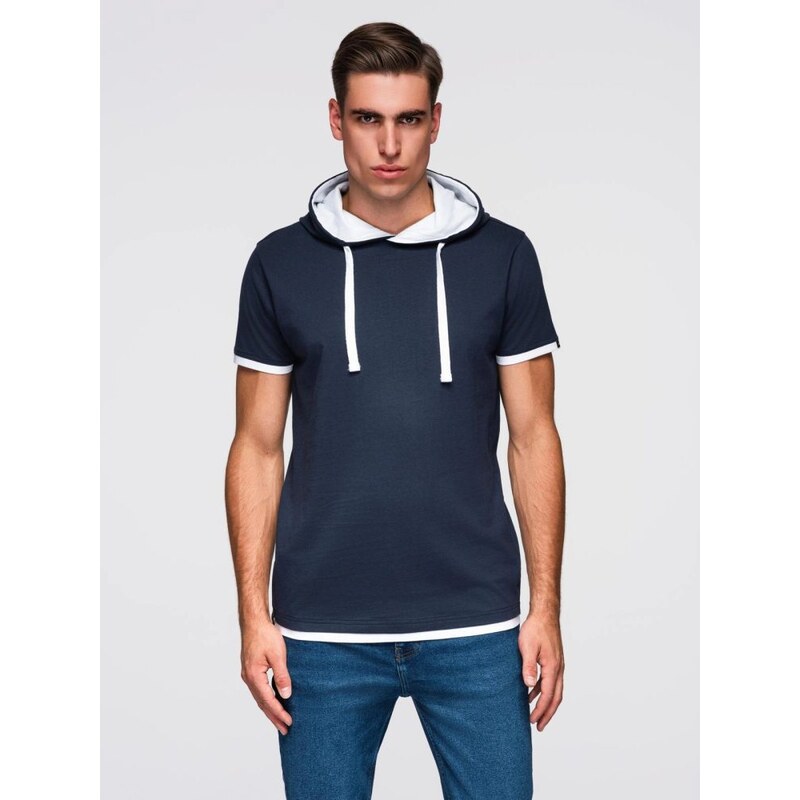 Ombre Clothing Jedinečné tmavo modré tričko s kapucňou V4 TSCT-0256 66152958