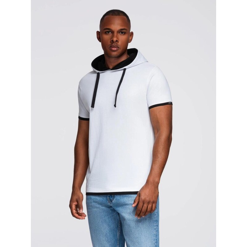 Ombre Clothing Jedinečné biele tričko s kapucňou V1 TSCT-0256 66152957