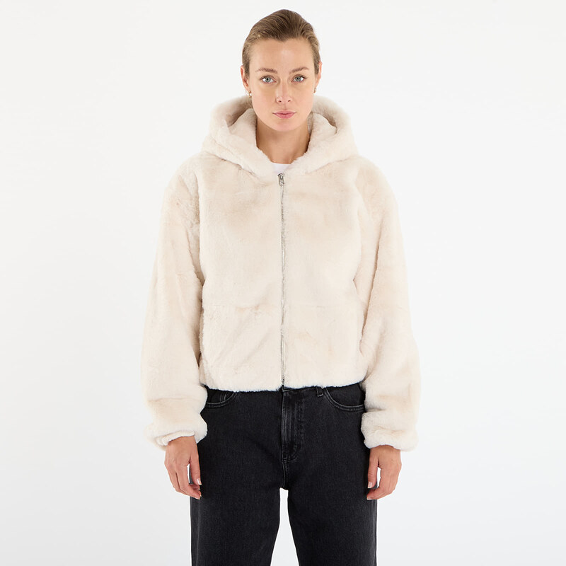 Mikina Urban Classics Ladies Full Zip Faux Fur Hoodie White Sand XS 66153840