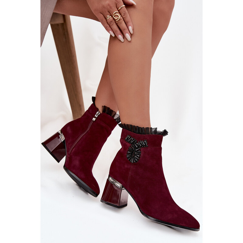 D&A Semišové členkové čižmy na podpätku s ozdobou 66473488