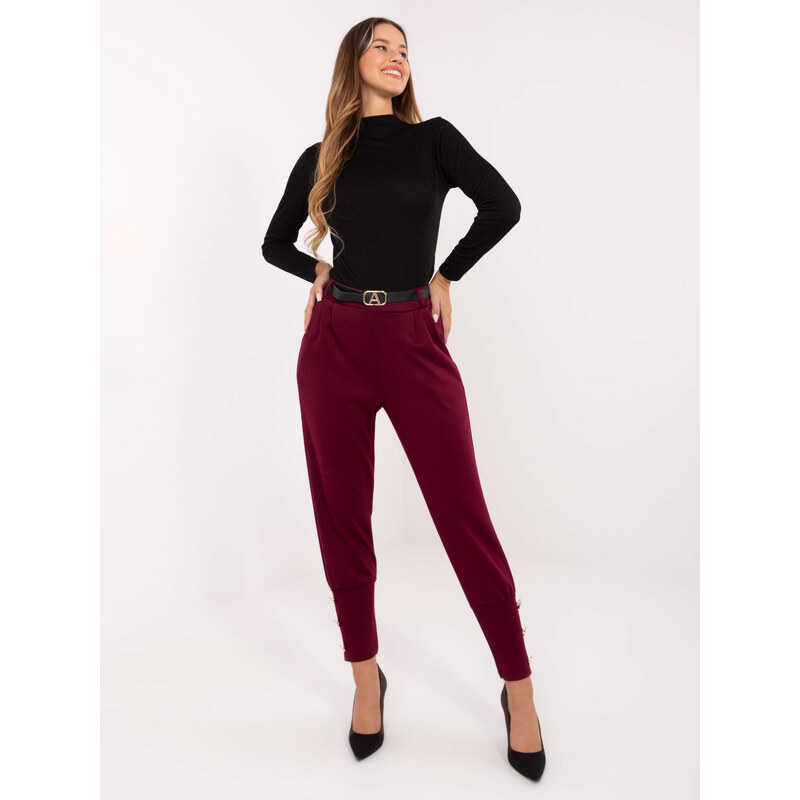 BASIC Vínové dámske viskózové elegantné tepláky s opaskom IT-SP-21679 66157516